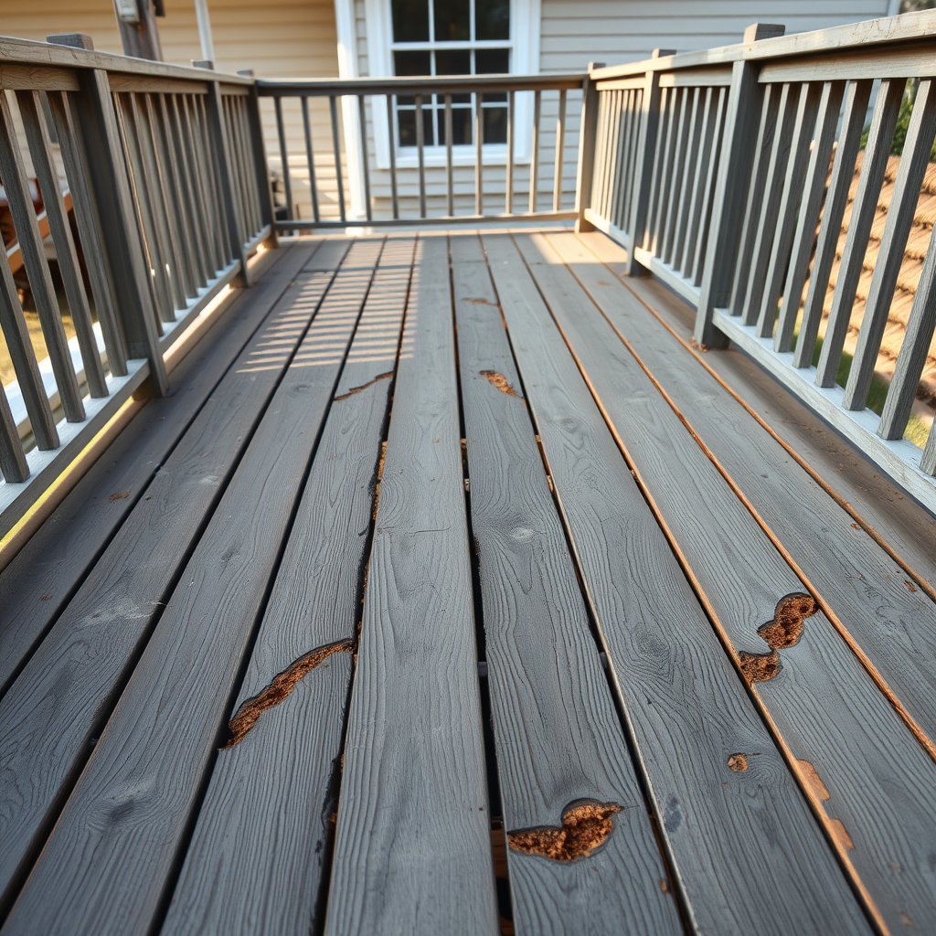 Marvin NC deck with rotten boards and soft framing before repair