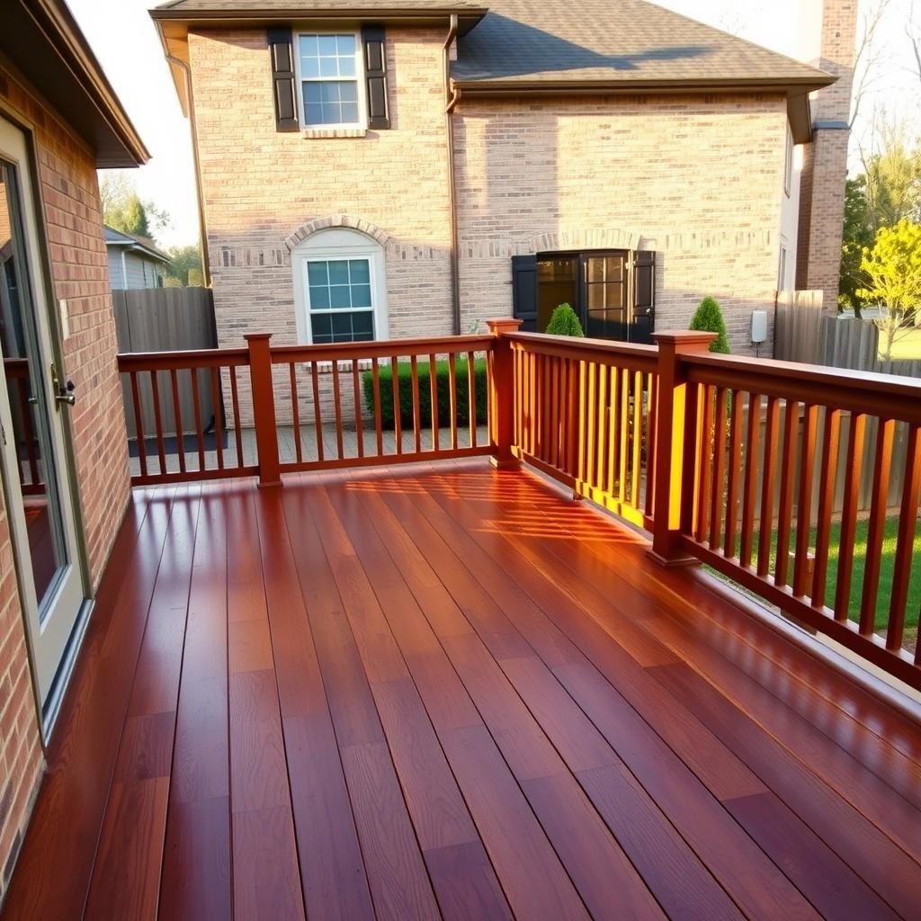 Freshly stained and sealed deck with rich color after deck staining, sample project