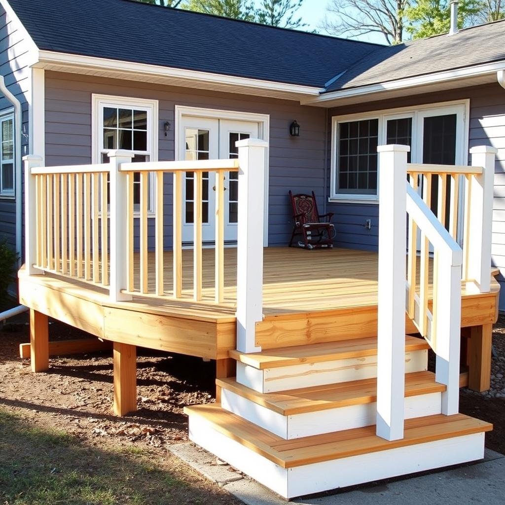 Newly built pressure-treated wood deck with stainless hardware, sample project