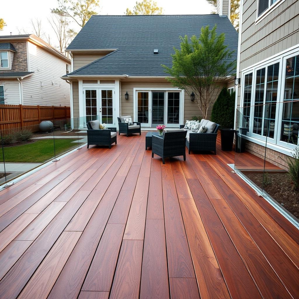 Trex Transcend premium composite deck with hardwood-look streaking in a Charlotte backyard